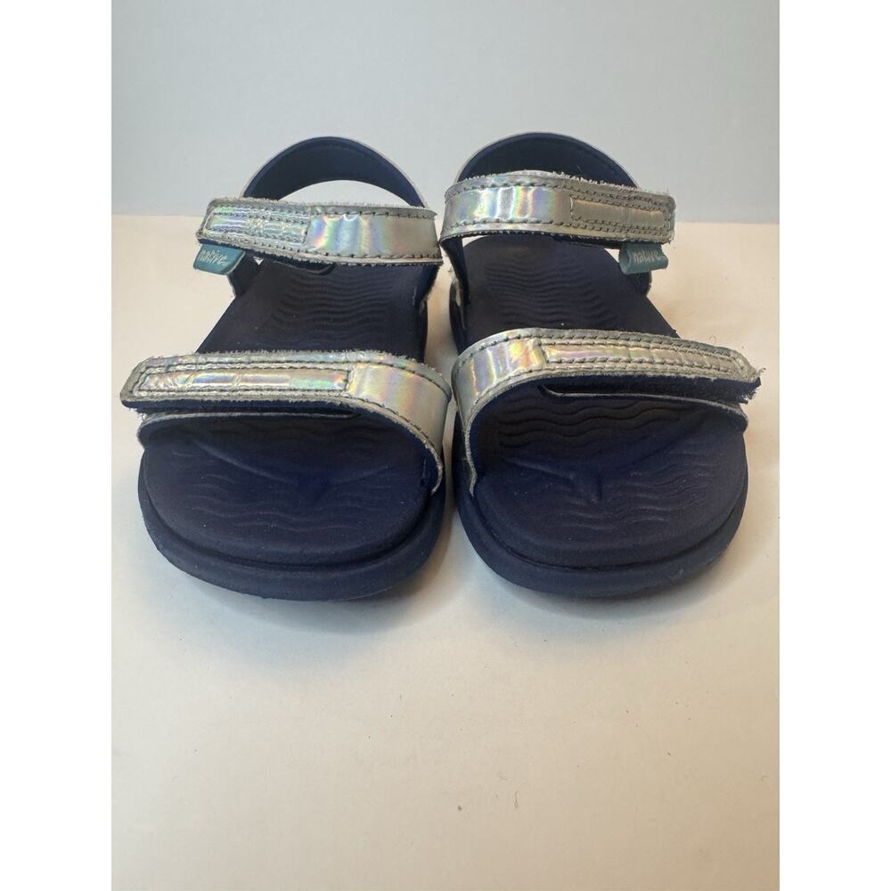 Native Toddler Sandals Size 5 Blue Holographic Strap Hook Loop Summer